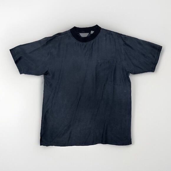 Vintage Genelli Shirt Mens Medium Pure Silk Black Loop Collar Retro Classic - Picture 1 of 9